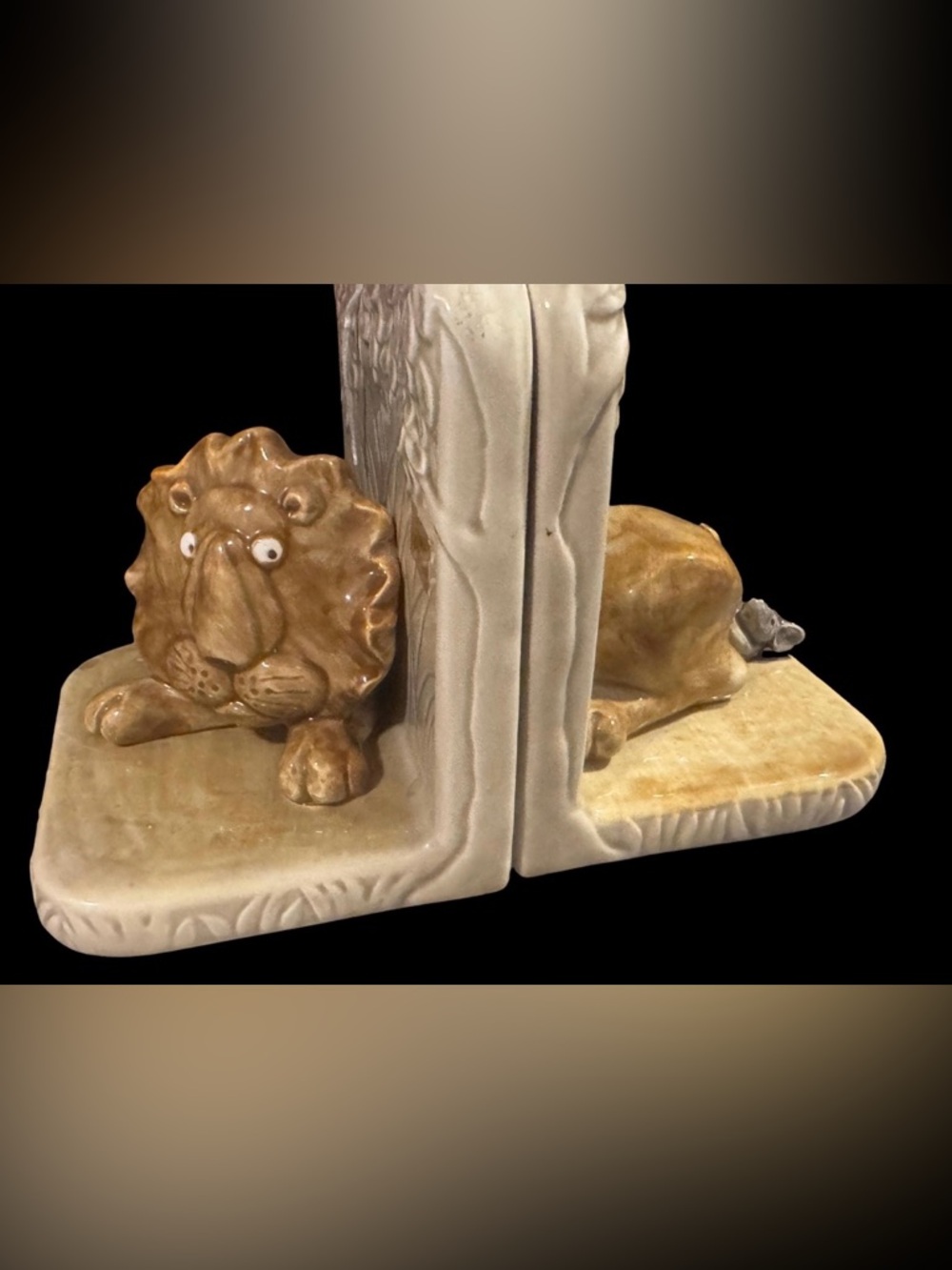 Vintage Handpainted Ceramic Lion Bookends by Quon-Quon Co. Japan